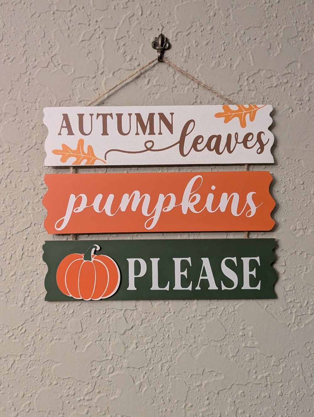 Autumn Leaves Pumpkins Please Wall Sign - Orange, Green, White